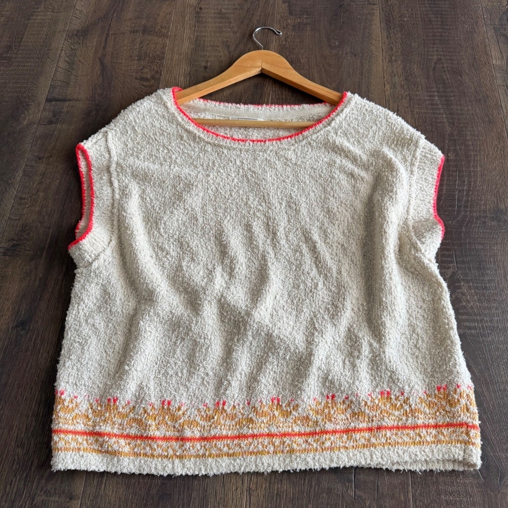 Anthropologie Sleeveless Sweater Fair Isle Boucle Coastal French Cottagecore M M - Picture 2 of 8